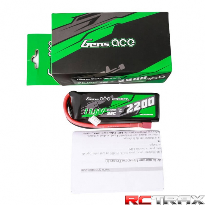 Gens ace 35C 2200mAh 3S1P 11.1V Airsoft Gun Lipo Battery with T Plug