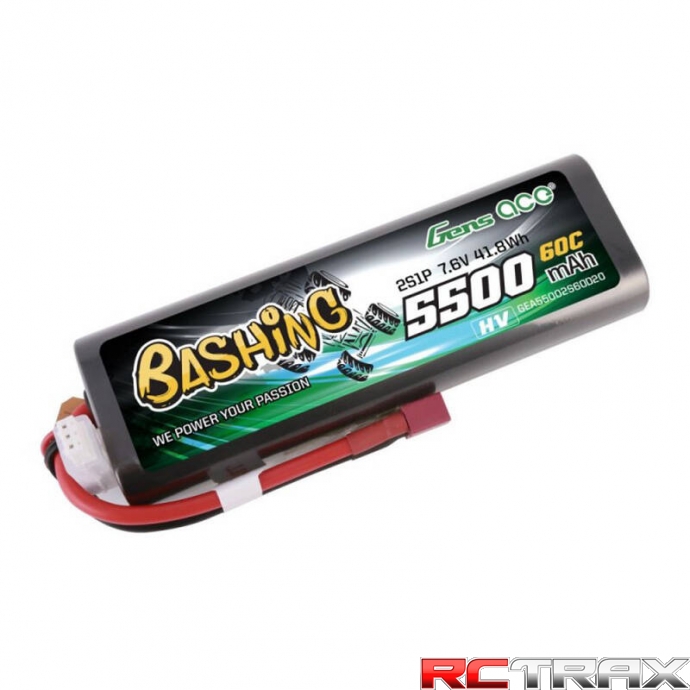 Gens ace 5500mAh 2S 7.6V 60C HardCase RC 20 Lipo z T-plug