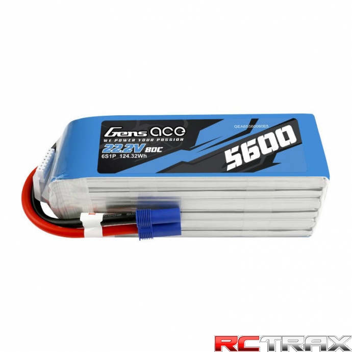 Gens ace 5600mAh 80C 22.2V 6S1P Lipo Battery Pack with EC5 plug