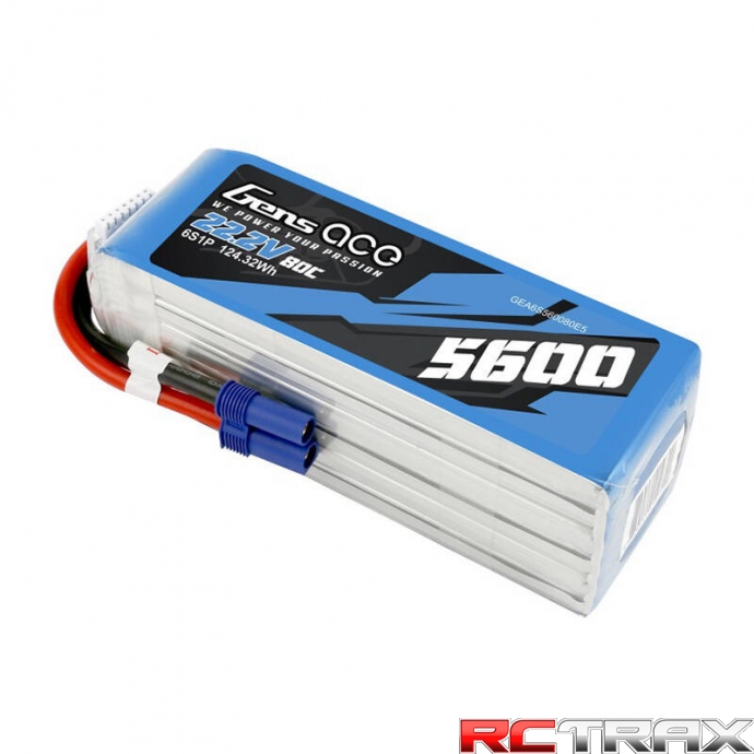Gens ace 5600mAh 80C 22.2V 6S1P Lipo Battery Pack with EC5 plug