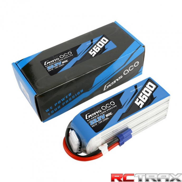 Gens ace 5600mAh 80C 22.2V 6S1P Lipo Battery Pack with EC5 plug
