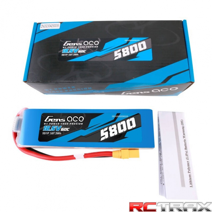 Gens ace 5800mAh 60C 18.5V 5S1P Lipo Battery Pack with XT90 plug