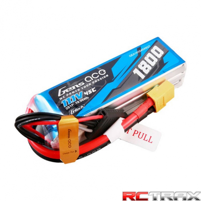 Gens ace G-Tech 1800mAh 11.1V 45C 3S1P Lipo Battery Pack with XT60 Plug