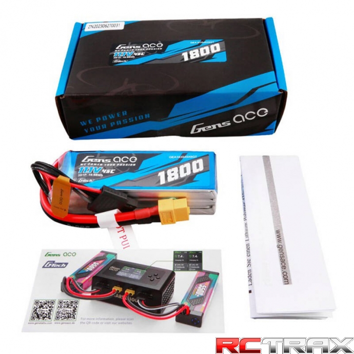 Gens ace G-Tech 1800mAh 11.1V 45C 3S1P Lipo Battery Pack with XT60 Plug