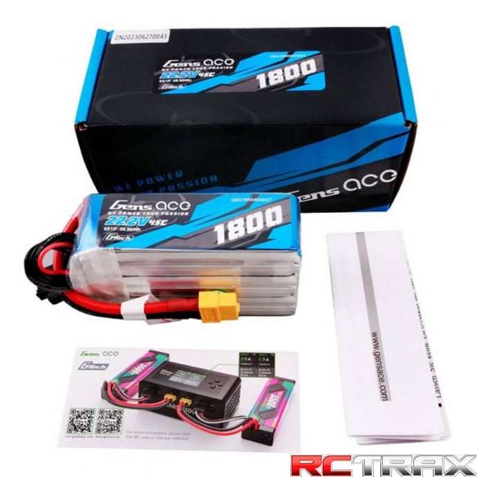Gens ace G-Tech 1800mAh 22.2V 45C 6S1P Lipo Battery Pack with XT60 Plug
