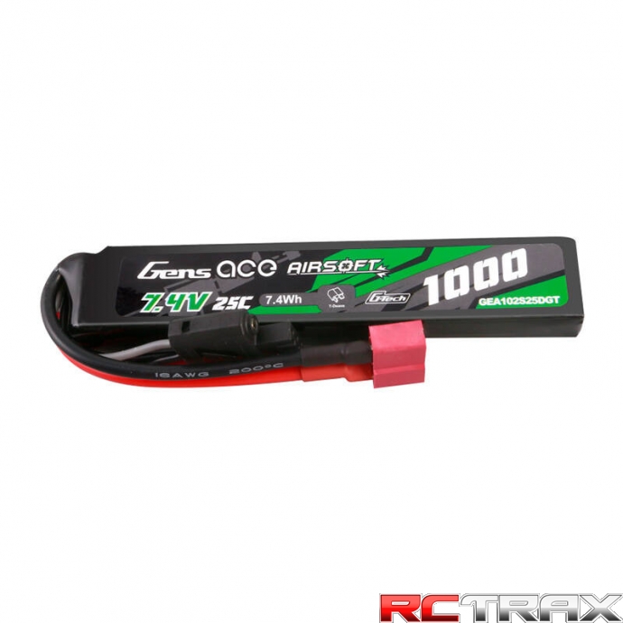 Gens ace G-Tech 25C 1000mAh 2S1P 7.4V Airsoft Gun Lipo Battery with T Plug