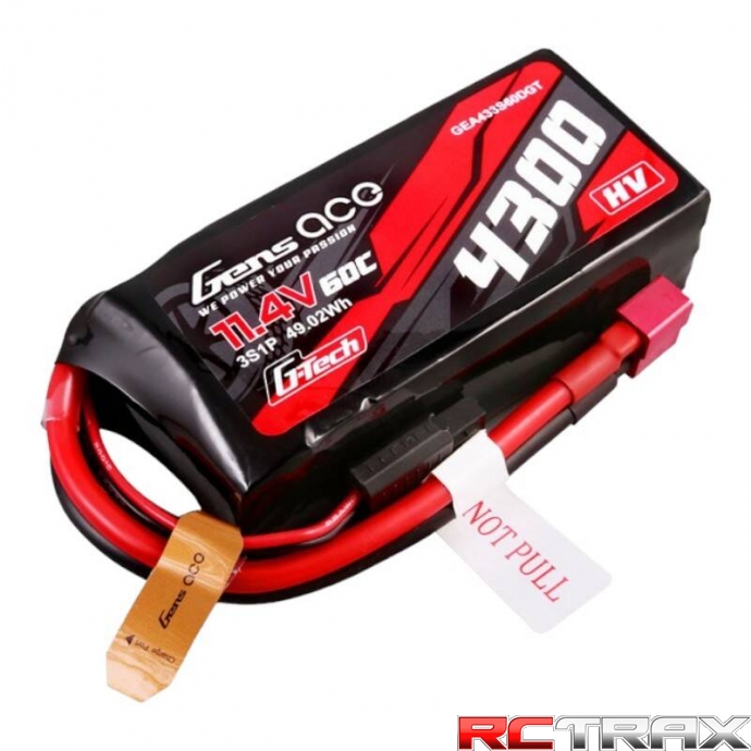 Gens ace G-Tech 4300mAh 3S1P 11.4V 60C Lipo Battery with T-plug