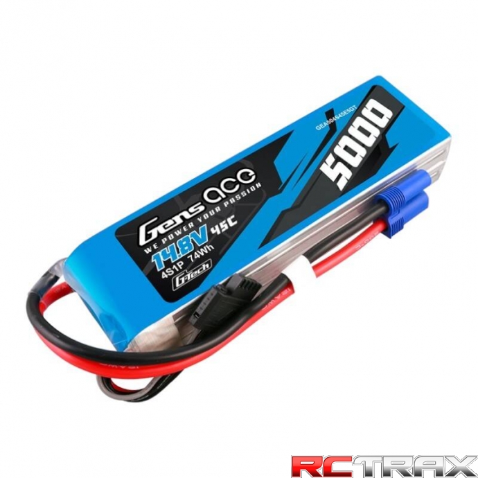 Gens ace G-Tech 5000mAh 14.8V 45C 4S1P Heli Lipo Battery with EC5 Plug