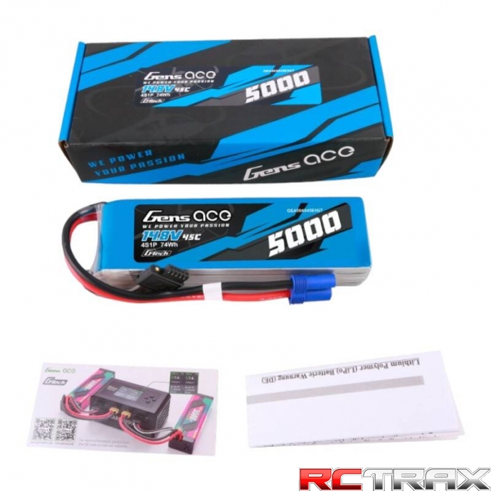 Gens ace G-Tech 5000mAh 14.8V 45C 4S1P Heli Lipo Battery with EC5 Plug