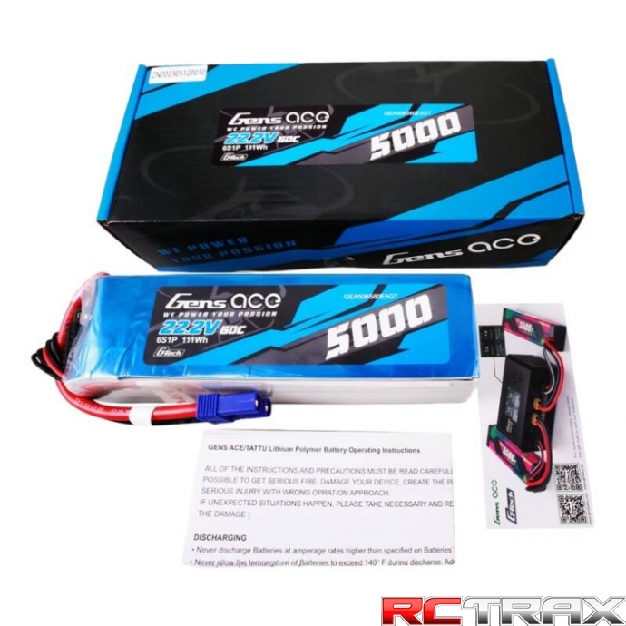 Gens ace G-Tech 5000mAh 22.2V 60C 6S1P Lipo Battery Pack with EC5 Plug
