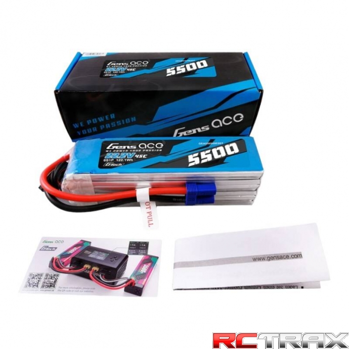 Gens ace G-Tech 5500mAh Lipo 22.2V 45C 6S1P Model Helicopter Batteries
