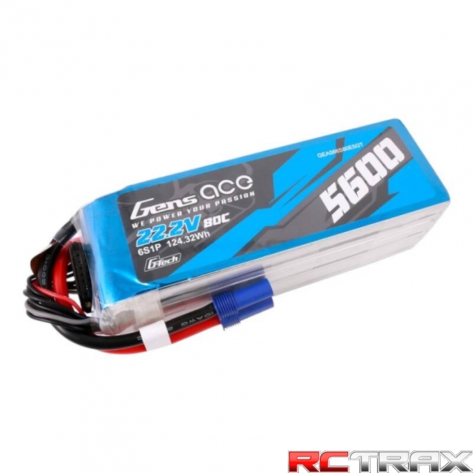 Gens ace G-Tech 5600mAh 80C 22.2V 6S1P Lipo Battery Pack with EC5 plug