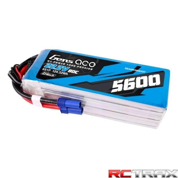 Gens ace G-Tech 5600mAh 80C 22.2V 6S1P Lipo Battery Pack with EC5 plug