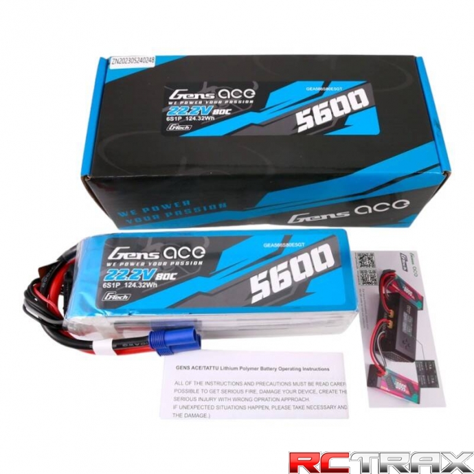 Gens ace G-Tech 5600mAh 80C 22.2V 6S1P Lipo Battery Pack with EC5 plug