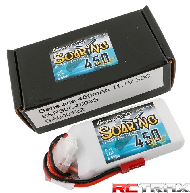 Gens ace Soaring 450mAh 11.1V 30C 3S1P Lipo Battery Pack with JST-SYP plug