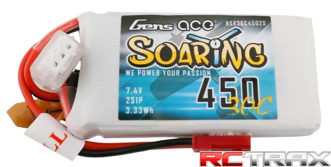 Gens ace Soaring 450mAh 7.4V 30C 2S1P Lipo Battery Pack with JST-SYP plug