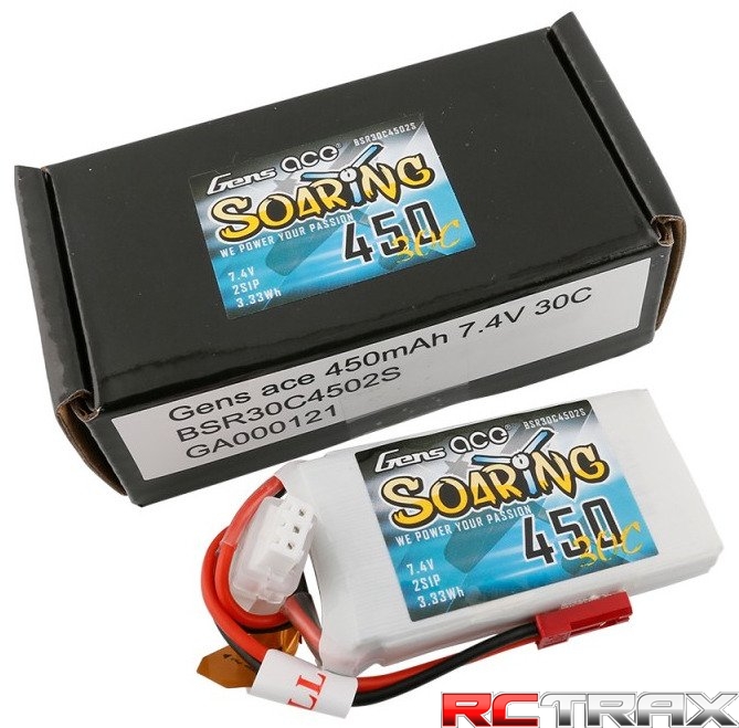 Gens ace Soaring 450mAh 7.4V 30C 2S1P Lipo Battery Pack with JST-SYP plug