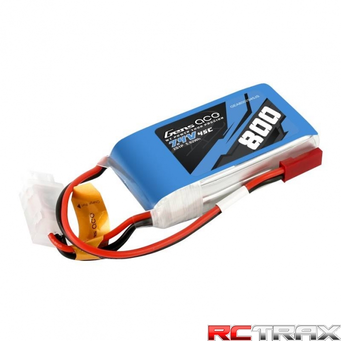 GensAce LiPo 800mAh 7.4V 45C 2S1P battery - konektor JST