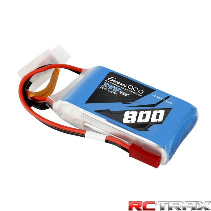 GensAce LiPo 800mAh 7.4V 45C 2S1P battery - konektor JST