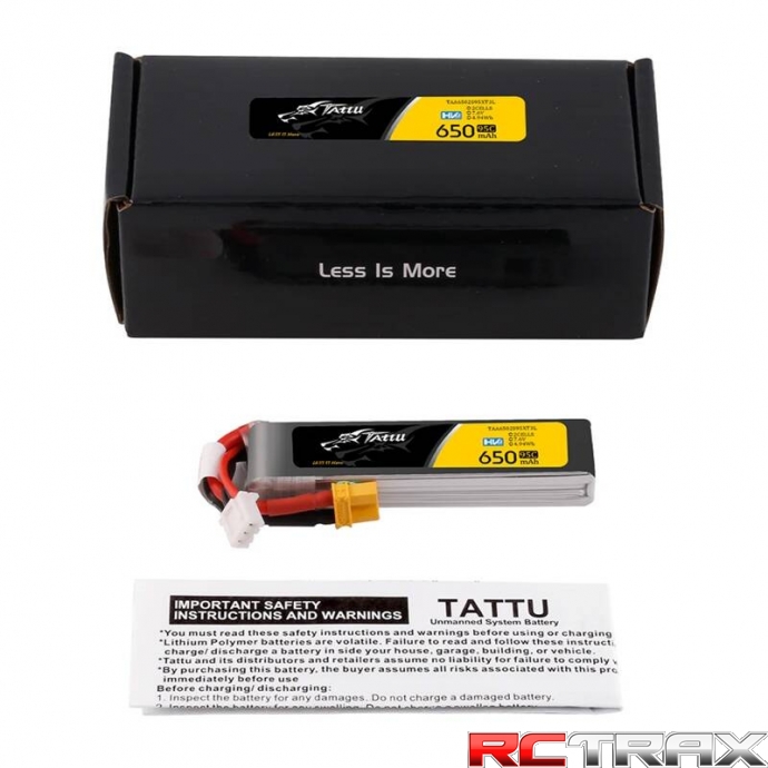 Tattu 2s 650mAh 95C 7.6V HV Lipo Battery with XT30 Long-Pack