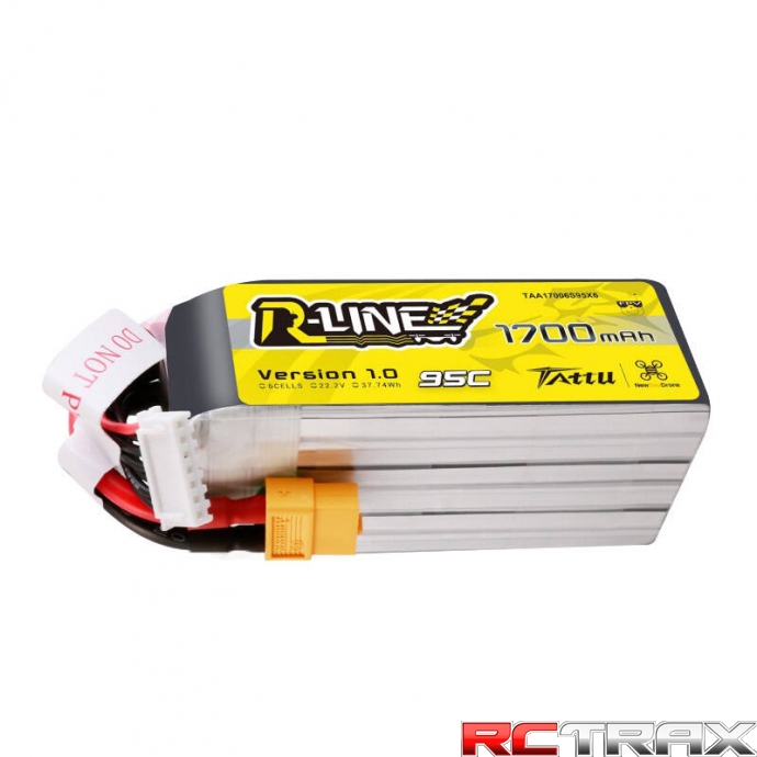Tattu R-Line 22.2V 1700mAh 6S 95C Lipo Battery with XT60 Plug