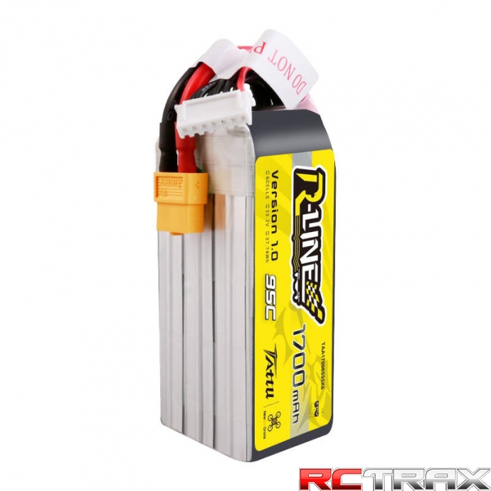 Tattu R-Line 22.2V 1700mAh 6S 95C Lipo Battery with XT60 Plug