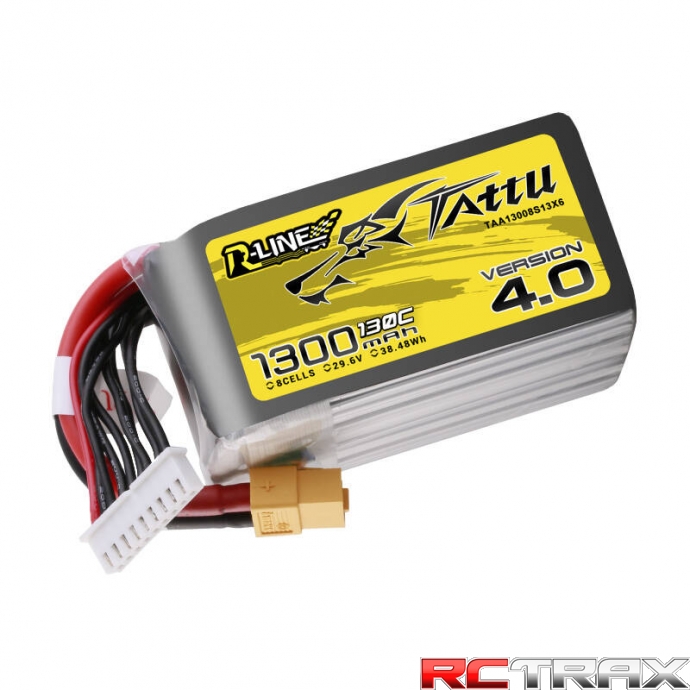 Tattu R-Line Version 4.0 1300mAh 29.6V 130C 8S1P Lipo Battery Pack with XT60 Plug