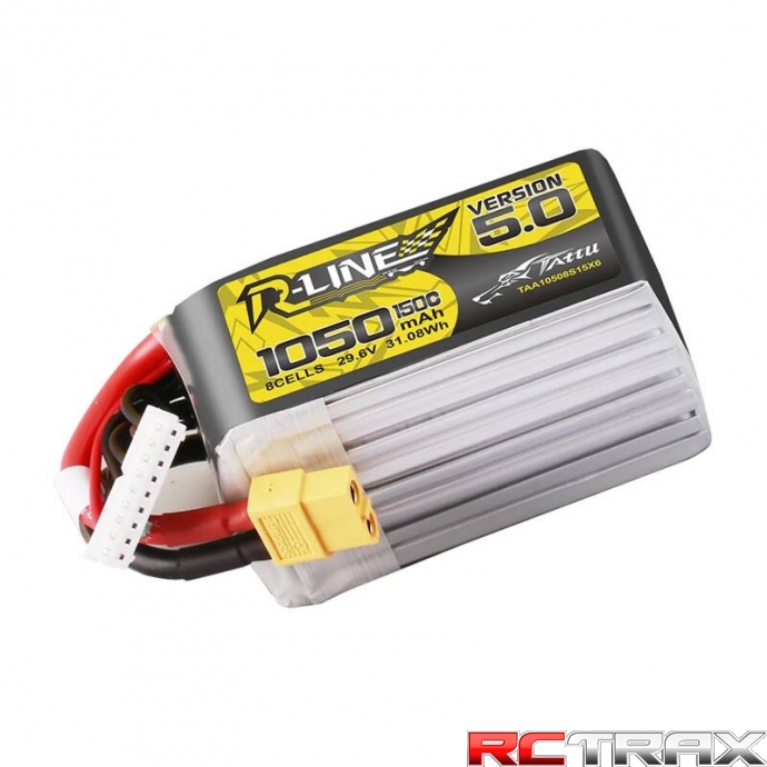 Tattu R-Line Version 5.0 1050mAh 29.6V 8S 150C Lipo Battery Pack with XT60 Plug