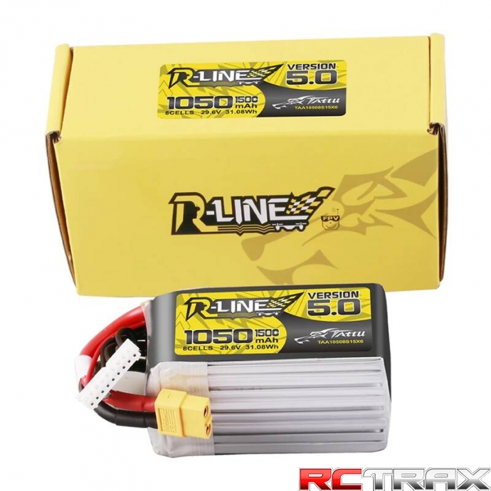 Tattu R-Line Version 5.0 1050mAh 29.6V 8S 150C Lipo Battery Pack with XT60 Plug