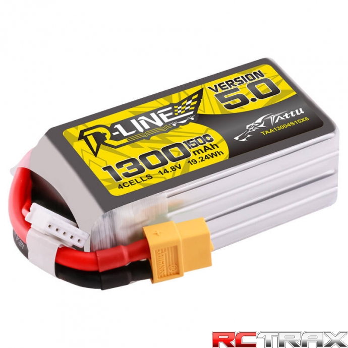 Tattu R-Line Version 5.0 1300mAh 14.8V 150C 4S1P Lipo Battery Pack with XT60 Plug
