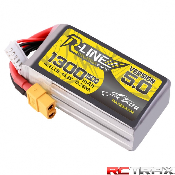 Tattu R-Line Version 5.0 1300mAh 14.8V 150C 4S1P Lipo Battery Pack with XT60 Plug