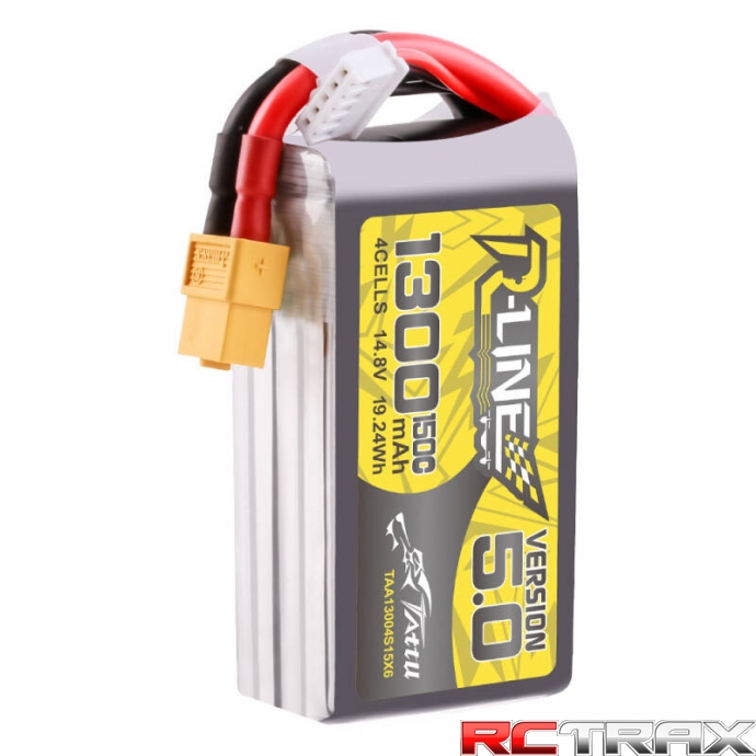 Tattu R-Line Version 5.0 1300mAh 14.8V 150C 4S1P Lipo Battery Pack with XT60 Plug