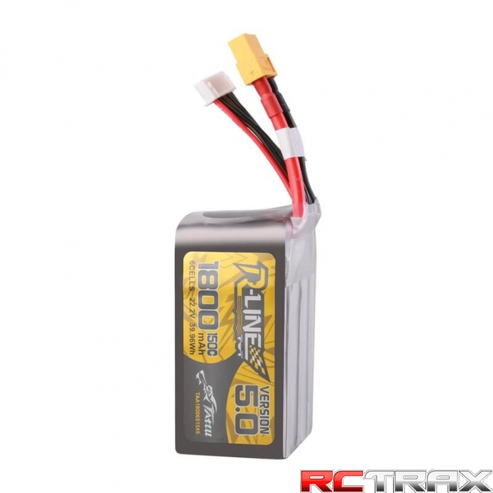 Tattu R-Line Version 5.0 1800mAh 22.2V 150C 6S Lipo Battery Pack with XT60 Plug