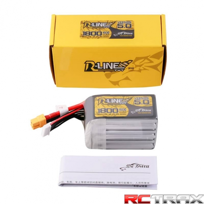 Tattu R-Line Version 5.0 1800mAh 22.2V 150C 6S Lipo Battery Pack with XT60 Plug