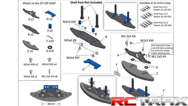 GL-Racing GLR-GT Carbon Lexan Front Bumper - przednie mocowanie karoserii z leksanu