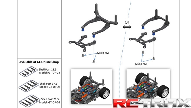 GL-Racing GLR-GT Rear Shell Post 98-102mm - tylne mocowanie karoserii z leksanu