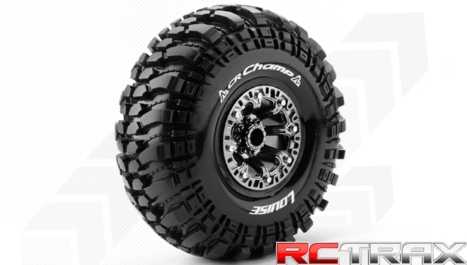 Hex 12mm  Louise RC  CR-CHAMP  1-10 Crawler Tire Set  Mounted  Super Soft  Black Chrome 2.2 Wheels   L-T3236VBC 2szt