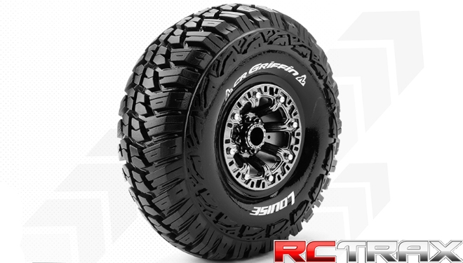 Hex 12mm  Louise RC  CR-GRIFFIN  1-10 Crawler Tire Set  Mounted  Super Soft  Black Chrome 2.2 Wheels  L-T3235VBC 2szt