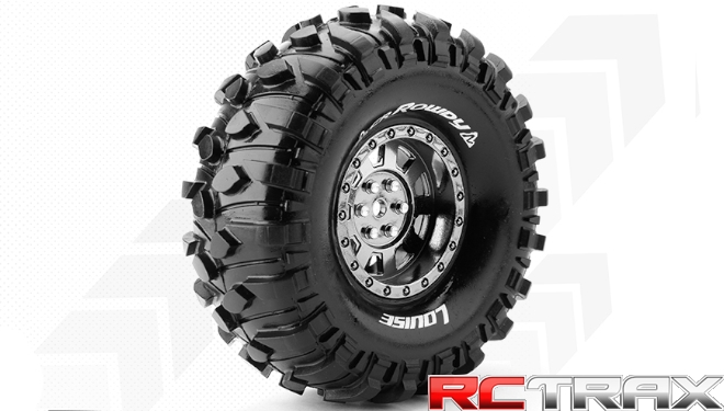 Hex 12mm  Louise RC  CR-ROWDY  1-10 Crawler Tire Set  Mounted  Super Soft  Black Chrome 1.9 Wheels  L-T3233VBC 2 szt