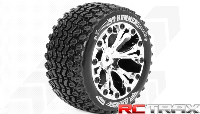 Hex 12mm  Louise RC  ST-HUMMER  1-10 Stadium Truck Tire Set  Mounted  Sport  Chrome 2.8 Wheels  1/2-Offset  L-T3209SCH 2szt