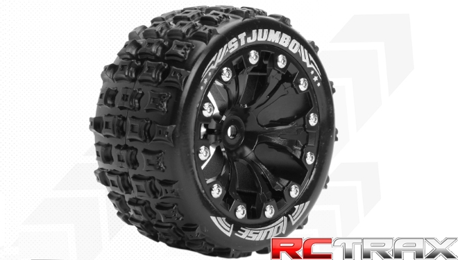 Hex 12mm  Louise RC  ST-JUMBO  1-10 Stadium Truck Tire Set  Mounted  Sport  Black 2.8 Wheels  0-Offset  L-T3210SB 2szt