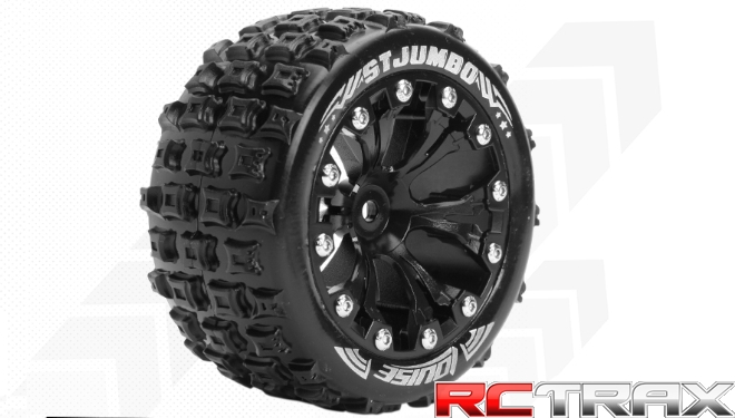 Hex 12mm  Louise RC  ST-JUMBO  1-10 Stadium Truck Tire Set  Mounted  Sport  Black 2.8 Wheels  1/2-Offset  L-T3210SBH 2szt