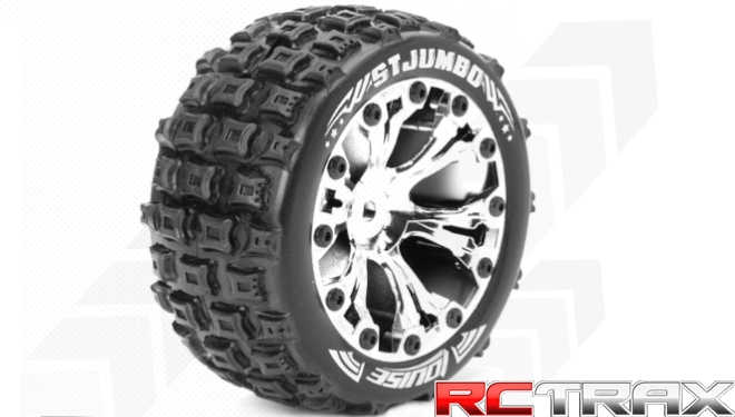 Hex 12mm  Louise RC  ST-JUMBO  1-10 Stadium Truck Tire Set  Mounted  Sport  Chrome 2.8 Wheels  0-Offset  L-T3210SC 2szt