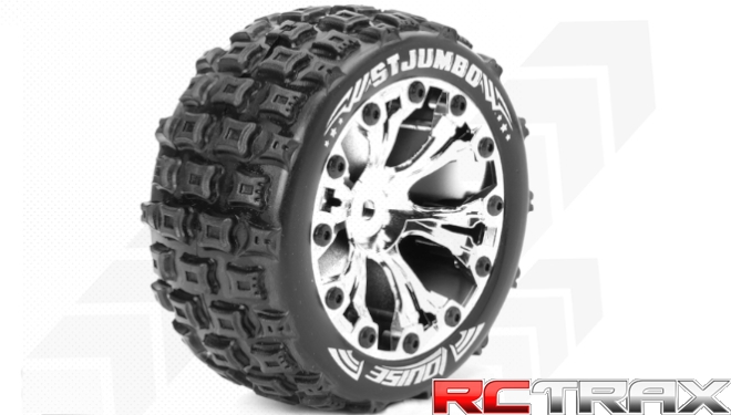 Hex 12mm  Louise RC  ST-JUMBO  1-10 Stadium Truck Tire Set  Mounted  Sport  Chrome 2.8 Wheels  1/2-Offset  L-T3210SCH 2szt