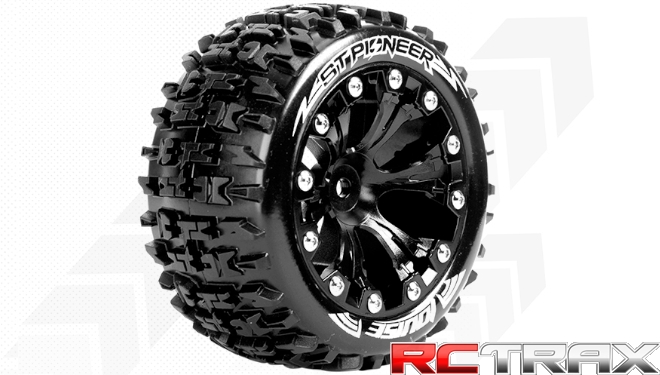 Hex 12mm  Louise RC  ST-PIONEER  1-10 Stadium Truck Tire Set  Mounted  Soft  Black 2.8 Wheels  1/2-Offset  L-T3227SBH 2szt