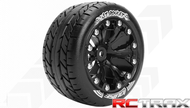 Hex 12mm  Louise RC  ST-ROCKET  1-10 Stadium Truck Tire Set  Mounted  Sport  Black 2.8 Wheels  0-Offset  L-T3208SB 2szt