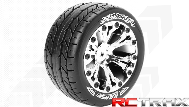 Hex 12mm  Louise RC  ST-ROCKET  1-10 Stadium Truck Tire Set  Mounted  Sport  Chrome 2.8 Wheels  0-Offset  L-T3208SC 2szt
