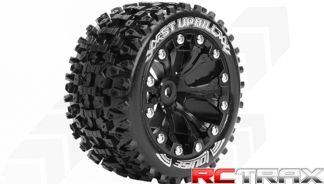 Hex 12mm  Louise RC  ST-UPHILL  1-10 Stadium Truck Tire Set  Mounted  Sport  Black 2.8 Wheels  1/2-Offset  L-T3211SBH 2szt