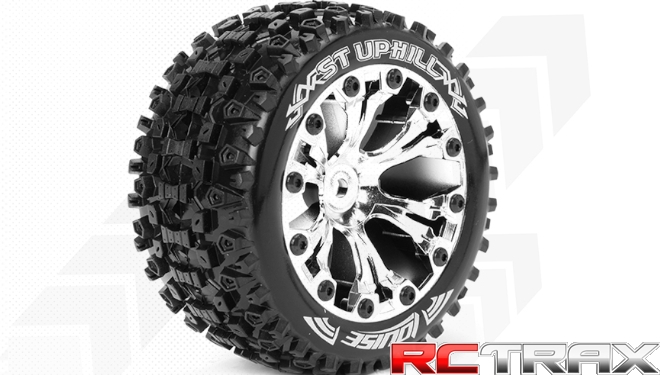 Hex 12mm  Louise RC  ST-UPHILL  1-10 Stadium Truck Tire Set  Mounted  Sport  Chrome 2.8 Wheels  1/2-Offset  L-T3211SCH 2szt