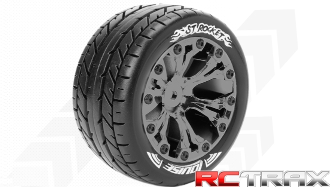 Hex 14mm  Louise RC  ST-ROCKET  1-10 Stadium Truck Tire Set  Mounted  Sport  Black Chrome 2.8 Wheels  L-T3208SBCM 2szt